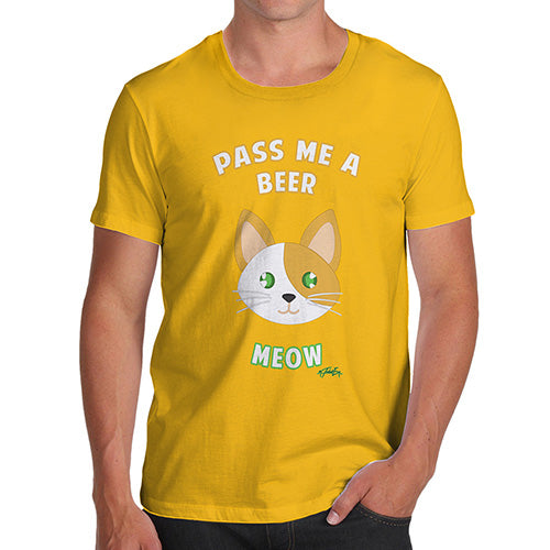 Mens Funny Sarcasm T Shirt Pass Me A Beer Meow Men's T-Shirt Large Yellow