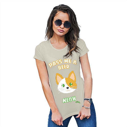 Womens Novelty T Shirt Christmas Pass Me A Beer Meow Women's T-Shirt Medium Natural