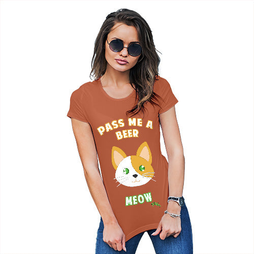 Funny T-Shirts For Women Sarcasm Pass Me A Beer Meow Women's T-Shirt X-Large Orange