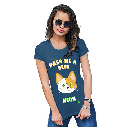 Womens Novelty T Shirt Pass Me A Beer Meow Women's T-Shirt Large Royal Blue