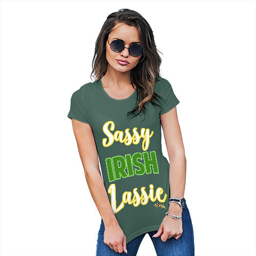 Novelty Tshirts Women Sassy Irish Lassie Women's T-Shirt Medium Bottle Green