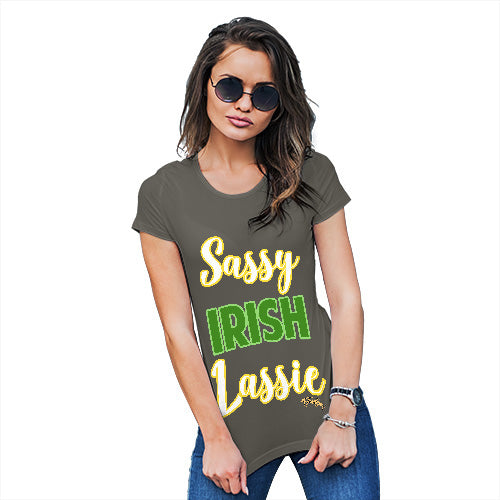 Funny T Shirts For Mom Sassy Irish Lassie Women's T-Shirt Large Khaki