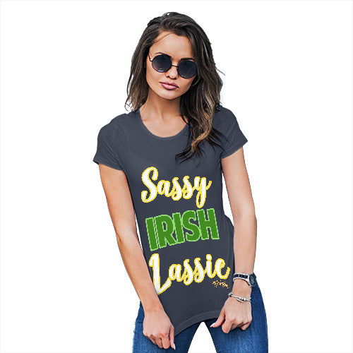 Funny T Shirts For Mom Sassy Irish Lassie Women's T-Shirt Large Navy