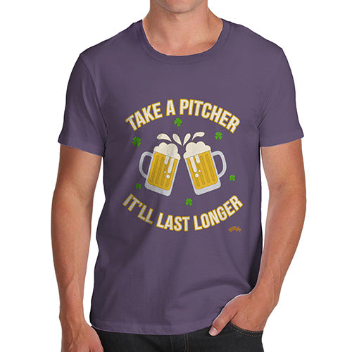 Funny Tee Shirts For Men Take A Pitcher It'll Last Longer Men's T-Shirt Large Plum
