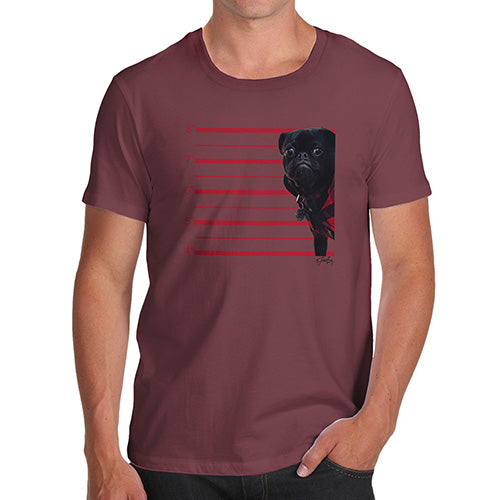 Novelty Tshirts Men Black Pug Mugshot Men's T-Shirt Small Burgundy