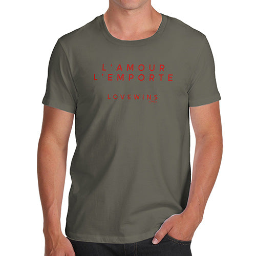 Novelty Tshirts Men L'Amour Love Wins Men's T-Shirt Medium Khaki