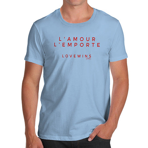 Funny T-Shirts For Men L'Amour Love Wins Men's T-Shirt X-Large Sky Blue