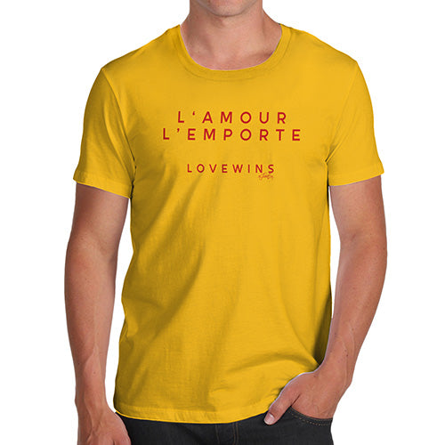Funny T-Shirts For Men L'Amour Love Wins Men's T-Shirt Large Yellow