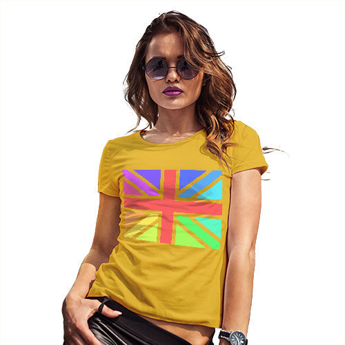 Novelty T Shirt Rainbow Union Jack Women's T-Shirt X-Large Yellow