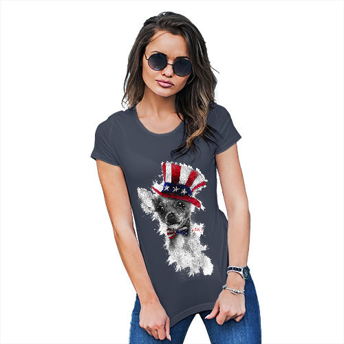 Funny Tee Shirts For Women Uncle Sam Chihuahua Women's T-Shirt X-Large Navy