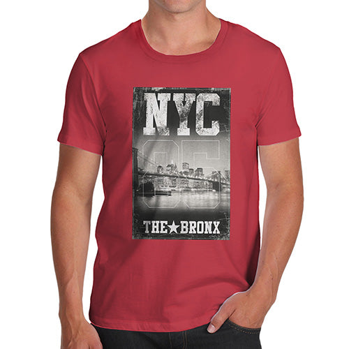 Novelty Tshirts Men Funny NYC 85 The Bronx Men's T-Shirt Large Red