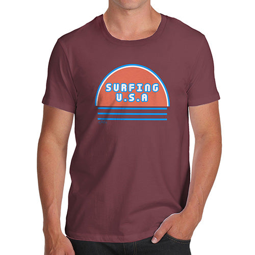Funny T-Shirts For Men Sarcasm Surfing USA Men's T-Shirt Large Burgundy