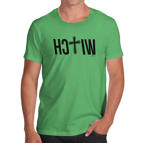 Funny Tee Shirts For Men Witch Cross Men's T-Shirt Medium Green