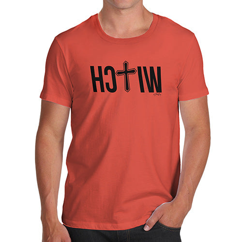 Mens Novelty T Shirt Christmas Witch Cross Men's T-Shirt X-Large Orange
