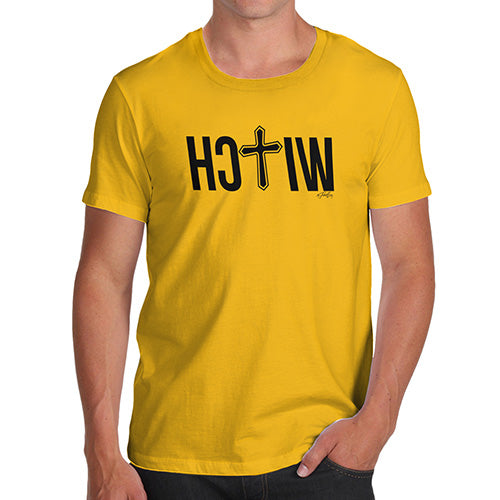 Funny Tee For Men Witch Cross Men's T-Shirt X-Large Yellow