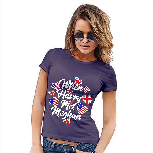 Funny Gifts For Women Royal Wedding When Harry Met Meghan Women's T-Shirt Small Plum