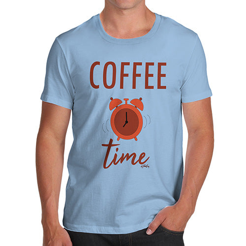 Novelty Tshirts Men Funny Coffee Time Men's T-Shirt Large Sky Blue