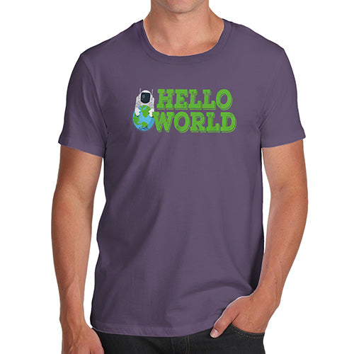 Funny T Shirts For Men Hello World Men's T-Shirt X-Large Plum