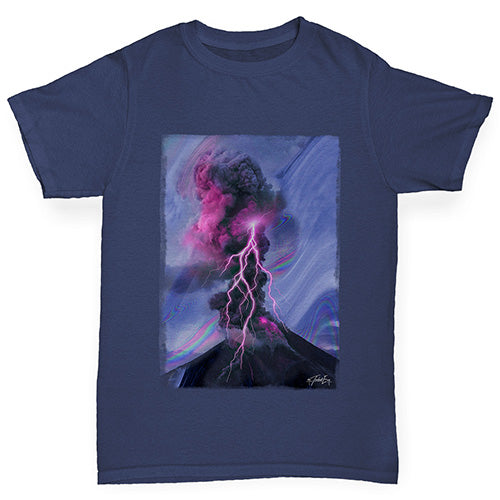 funny t shirts for girls Neon Lightning Volcano Girl's T-Shirt Age 7-8 Navy