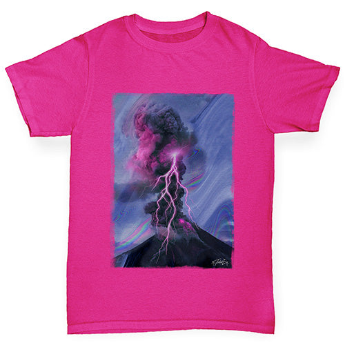 Girls novelty tees Neon Lightning Volcano Girl's T-Shirt Age 3-4 Pink