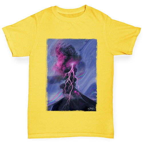 funny t shirts for girls Neon Lightning Volcano Girl's T-Shirt Age 3-4 Yellow