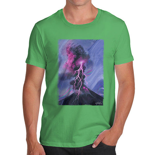 Funny T Shirts For Men Neon Lightning Volcano Men's T-Shirt Medium Green