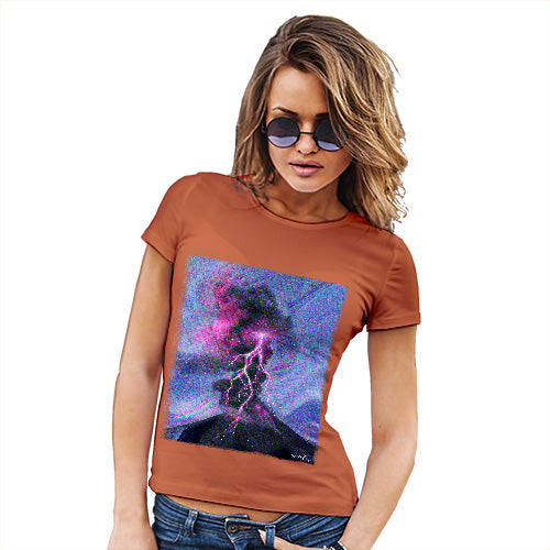 Funny Shirts For Women Neon Lightning Volcano Women's T-Shirt Small Orange