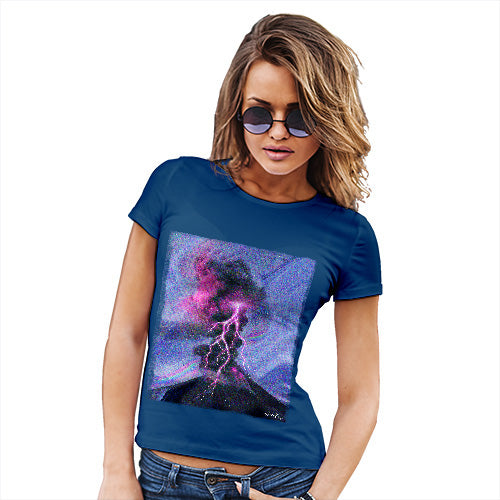 Novelty Gifts For Women Neon Lightning Volcano Women's T-Shirt X-Large Royal Blue