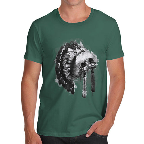Funny T Shirts For Dad Native American Headdress Men's T-Shirt Medium Bottle Green