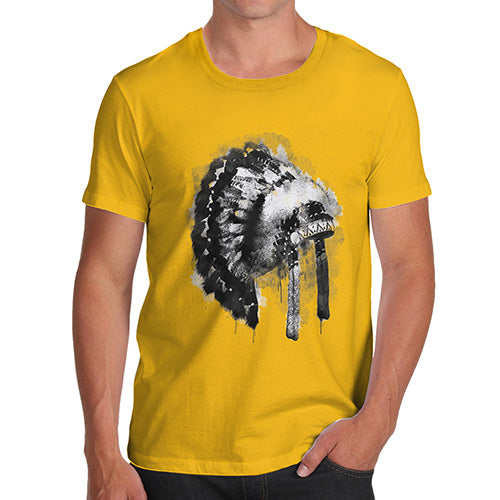 Novelty T Shirts For Dad Native American Headdress Men's T-Shirt Large Yellow
