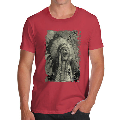 Funny T-Shirts For Men Sarcasm Native American Lion Men's T-Shirt Medium Red