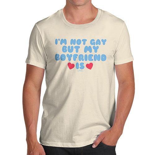Mens Novelty T Shirt Christmas I'm Not Gay But My Boyfriend Is Men's T-Shirt Large Natural