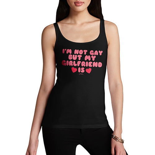 Womens Humor Novelty Graphic Funny Tank Top I'm Not Gay But My Girlfriend Is Women's Tank Top Medium Black