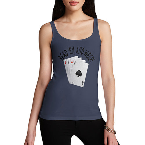 Womens Humor Novelty Graphic Funny Tank Top Read 'Em And Weep Women's Tank Top Large Navy