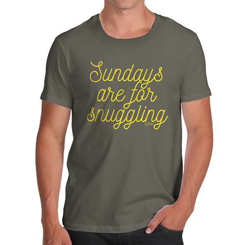 Funny Tshirts For Men Sundays Are For Snuggling Men's T-Shirt Medium Khaki