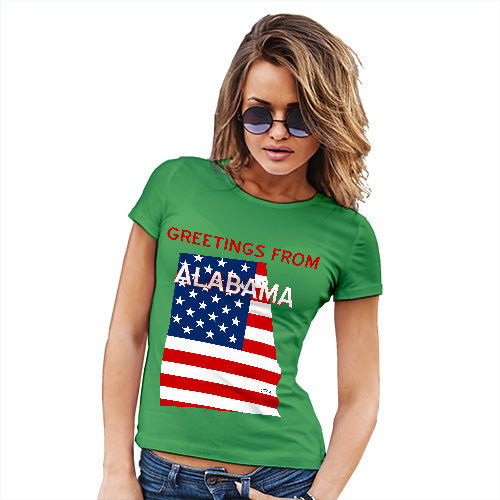 Womens Novelty T Shirt Greetings From Alabama USA Flag Women's T-Shirt Small Green