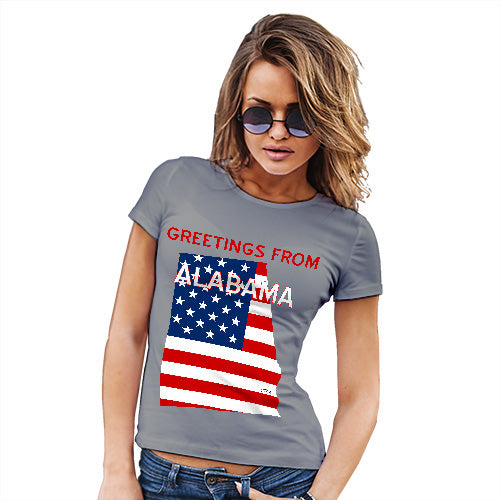 Funny T-Shirts For Women Sarcasm Greetings From Alabama USA Flag Women's T-Shirt Small Light Grey