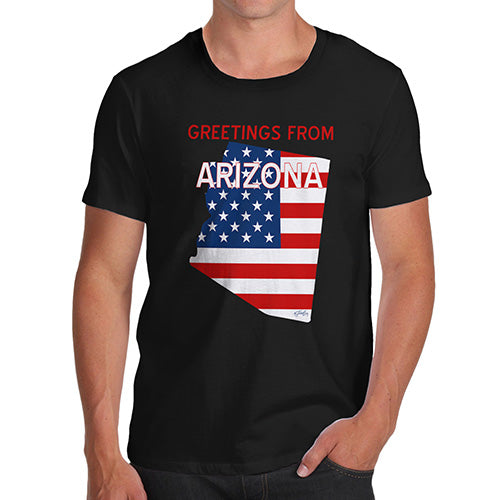 Funny Mens T Shirts Greetings From Arizona USA Flag Men's T-Shirt Small Black