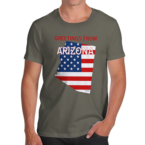 Mens Funny Sarcasm T Shirt Greetings From Arizona USA Flag Men's T-Shirt Large Khaki