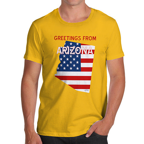 Funny Mens Tshirts Greetings From Arizona USA Flag Men's T-Shirt Small Yellow