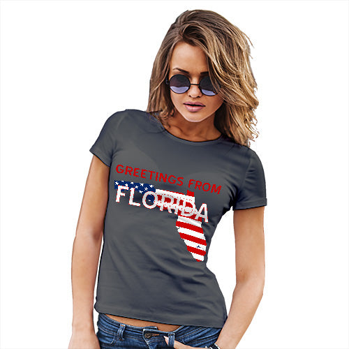 Womens Funny Tshirts Greetings From Florida USA Flag Women's T-Shirt Large Dark Grey