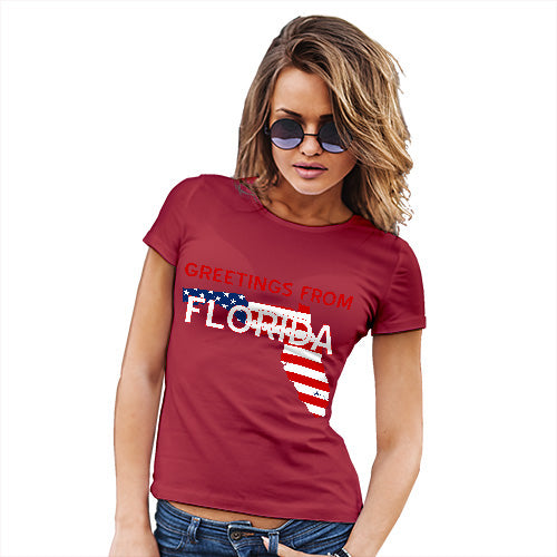 Funny T Shirts For Mom Greetings From Florida USA Flag Women's T-Shirt Medium Red