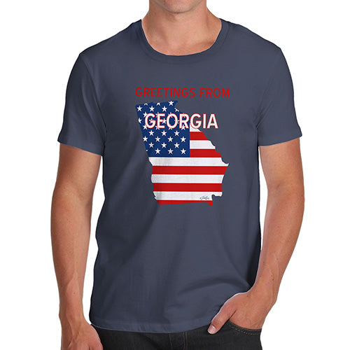 Funny Tee Shirts For Men Greetings From Georgia USA Flag Men's T-Shirt Medium Navy