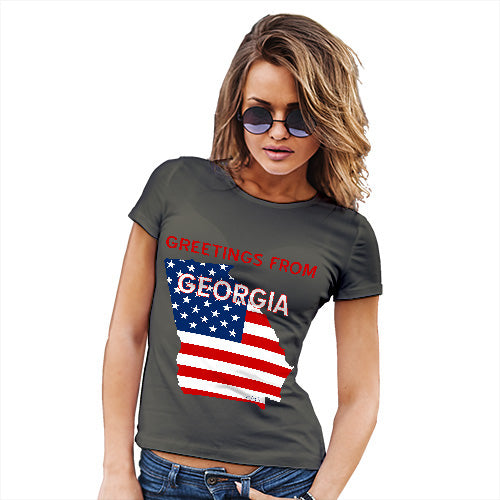 Novelty Gifts For Women Greetings From Georgia USA Flag Women's T-Shirt X-Large Khaki