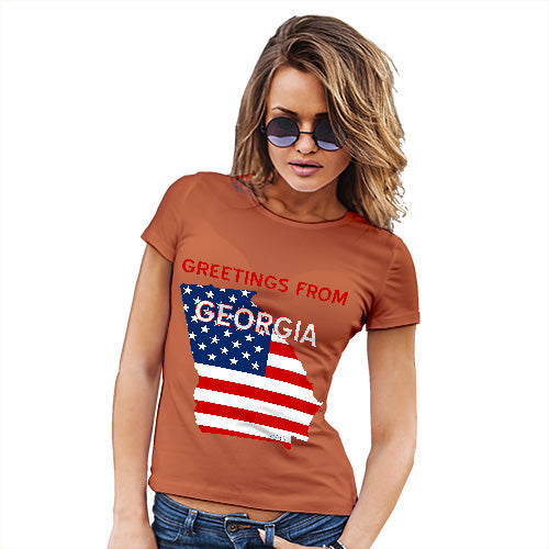 Womens Humor Novelty Graphic Funny T Shirt Greetings From Georgia USA Flag Women's T-Shirt Small Orange