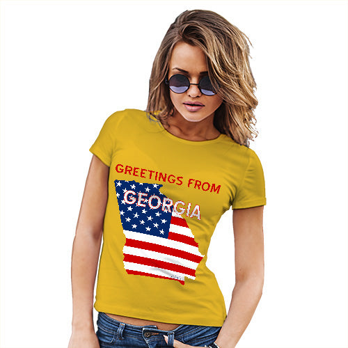Funny T Shirts For Women Greetings From Georgia USA Flag Women's T-Shirt X-Large Yellow