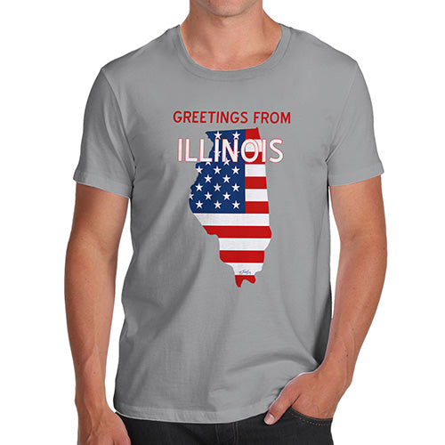 Funny T-Shirts For Men Greetings From Illinois USA Flag Men's T-Shirt Small Light Grey