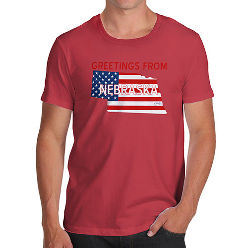 Funny T Shirts For Dad Greetings From Nebraska USA Flag Men's T-Shirt Small Red