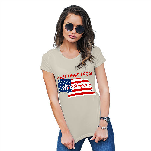 Novelty Tshirts Women Greetings From Nebraska USA Flag Women's T-Shirt X-Large Natural