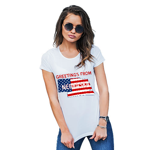 Funny Gifts For Women Greetings From Nebraska USA Flag Women's T-Shirt X-Large White